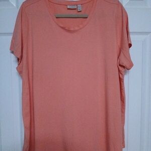 LOGO by Lori Goldstein Coral Knit Tee Shirt 2X Plus Sleeve Cotton Modal
